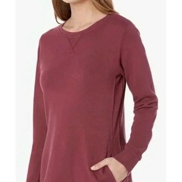 Pact Downtime 100% Cotton Sweatshirt Dress S Cabernet NEW Pullover Has Pockets - Picture 2 of 5